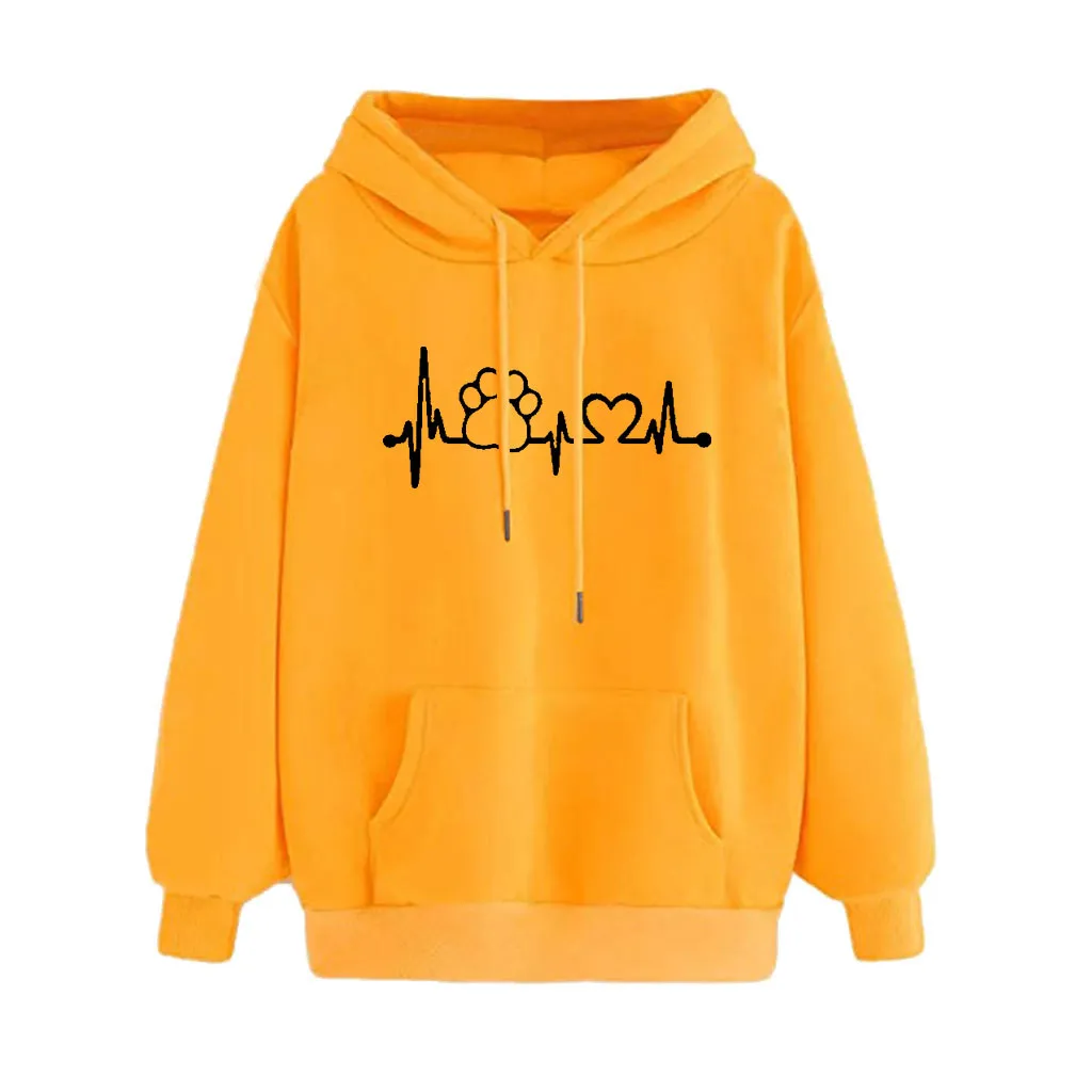 JAYCOSIN Fashion Women Dog Claw Heart Shape Sweatshirt Casual Simple Loose Solid Color Hoodie Comfortable Soft Pullove Tops