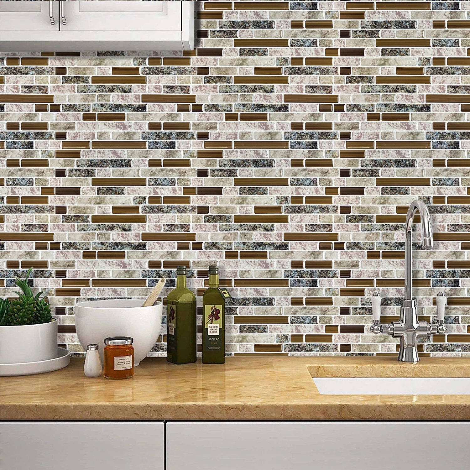 Imitation Marble Texture Self-Adhesive Waterproof Wall Tiles Cafe Decoration Wall Stickers Peel And Stick Kitchen Baffle
