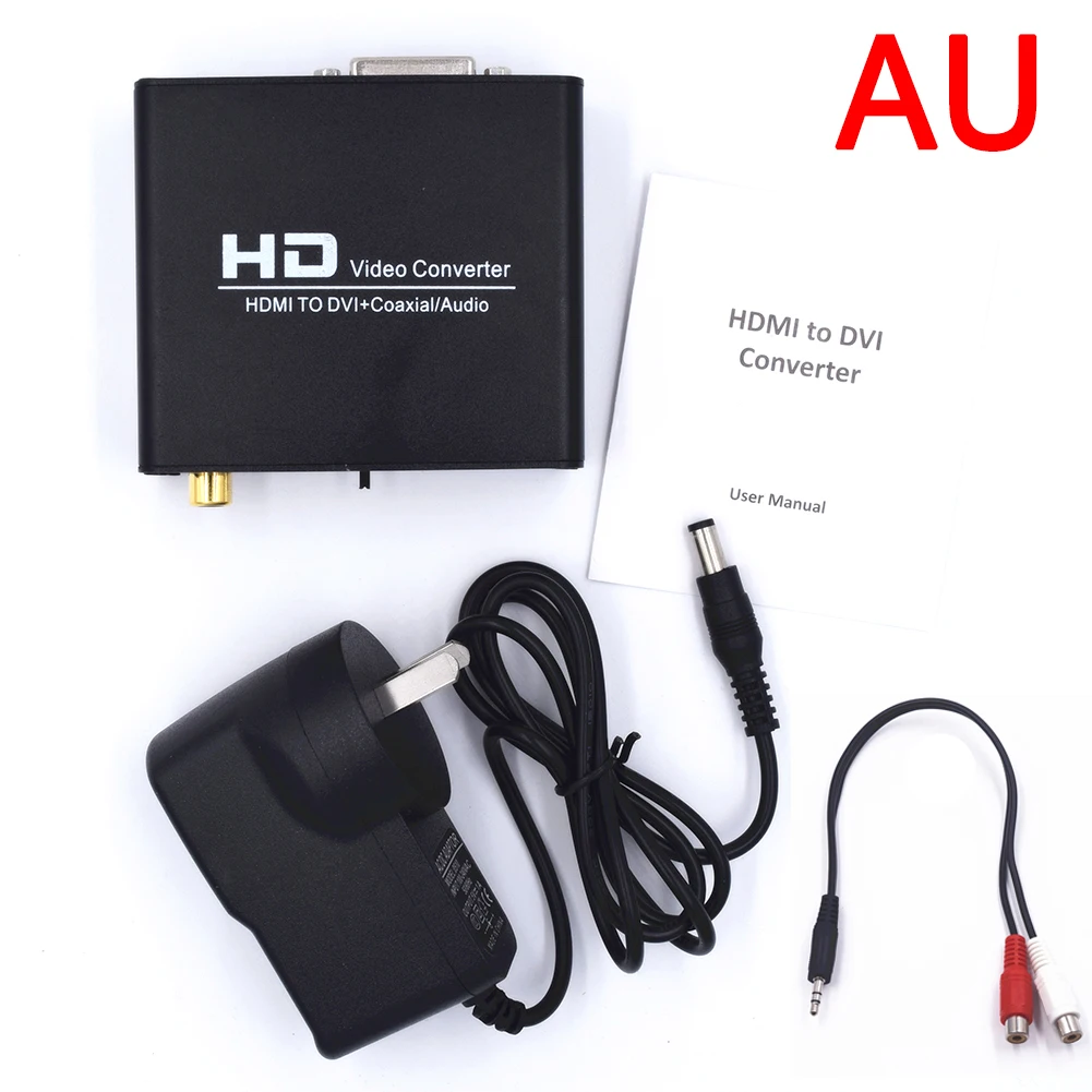 AU Plug HDMI к DVI адаптер с адаптером питания стерео аудио DVI сплиттер конвертера 3,5 мм Coaxia Видео Аудио конвертер - Цвет: AU Plug