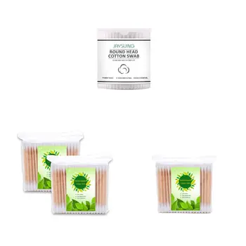 

High Quality New Multi-Purpose Double Round Tips Cotton Swabs with Strong Wooden Sticks For Baby Kids Adults