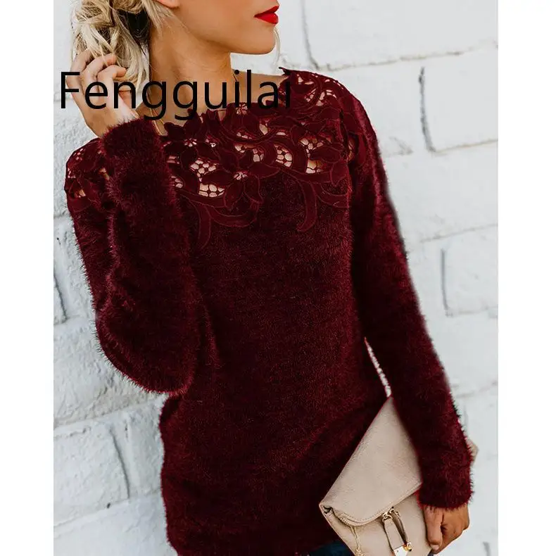 FENGGUILAI Sexy Black Lace Women Hollow Sweaters Long Sleeve Pullover Tops Sweater Ladies O Neck Jumper Hollow Out Knitwear FENGGUILAI Sexy Black Lace Women Hollow Sweaters Long Sleeve Pullover Tops Sweater Ladies O Neck Jumper Hollow Out Knitwear