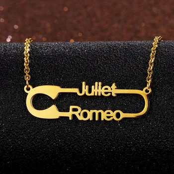 

Customized double name personalized brooch necklace stainless steel women's platinum necklace festival gifts for girls