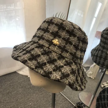 

01910-fu54196 show style Classical lattice Tweed bee leisure lady bucket cap women fishermen hat