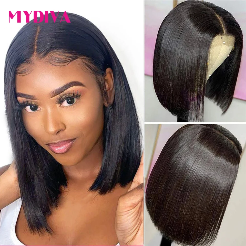 Straight Bob Wig Short Lace Part Remy Human Hair Pre Plucked 8-16 Inch Blunt Cut For Women 150 Density | Шиньоны и парики