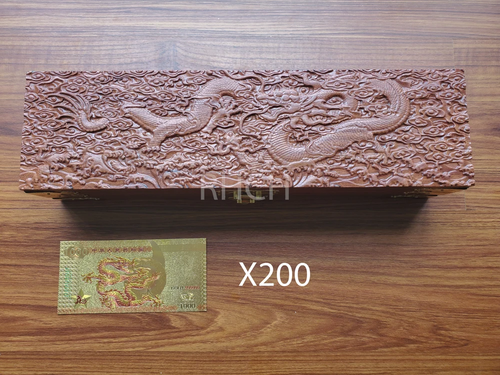 200 with box RH 200 шт. позолоченный Китайский 1000 Дракон Банкнота с деревянной коробкой и сертификатом УФ светильник для коллекции сувенир подарок - Цвет: 200 with box