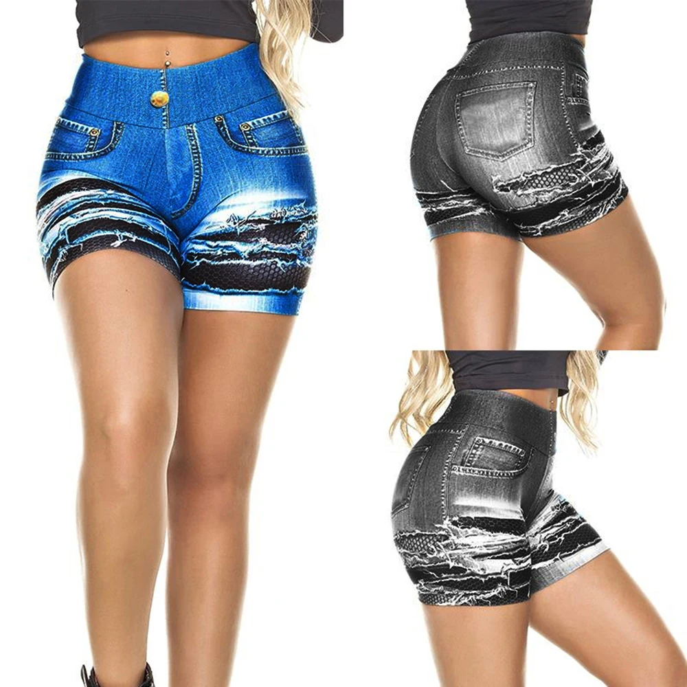 

Wipalo Plus Size 2019 Fashion Short Bottom Women Shorts 3D Jean Print Shorts High Waisted Women Summer Straight Shorts