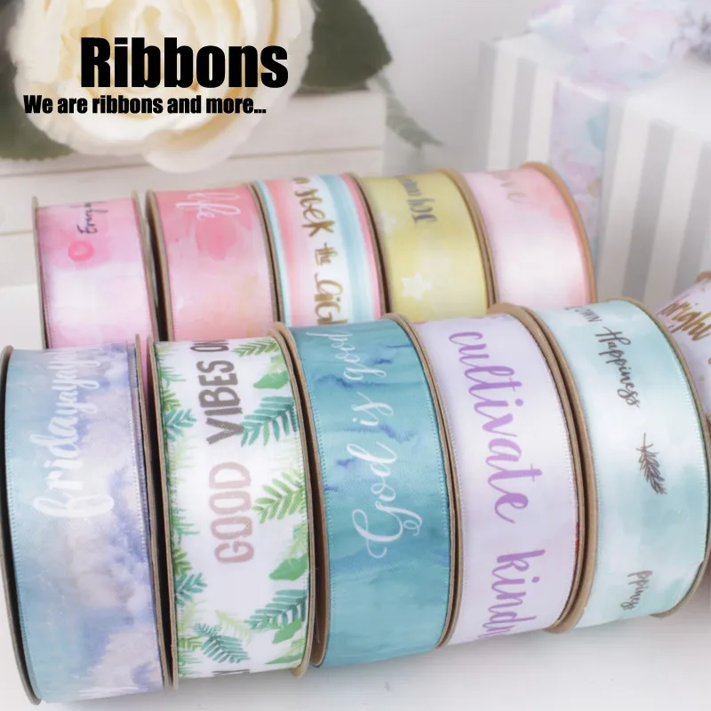 

10 Yards Handmade Printed Polyester Ribbon for Bow Making DIY Craft Wedding Party Christmas Decoration Gift Packaging Ribbon