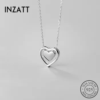 

INZATT Real 925 Sterling Silver Hollow Heart Choker Necklace For Fashion Women Party Minimalist Fine Jewelry Cute Accessories