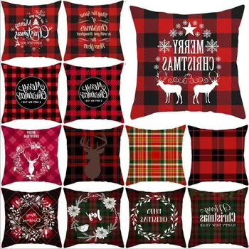 

Pillowcase Christmas Pillow Covers Red Black Plaid Decorative Pillow Case Xmas Square Sofa Throw Pillow Cushion Cover Xmas