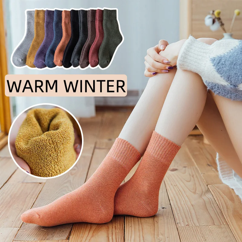 

Winter Warm Women Socks Solid Color Terry Thickened Crew Socks Women 1 Pair/pack