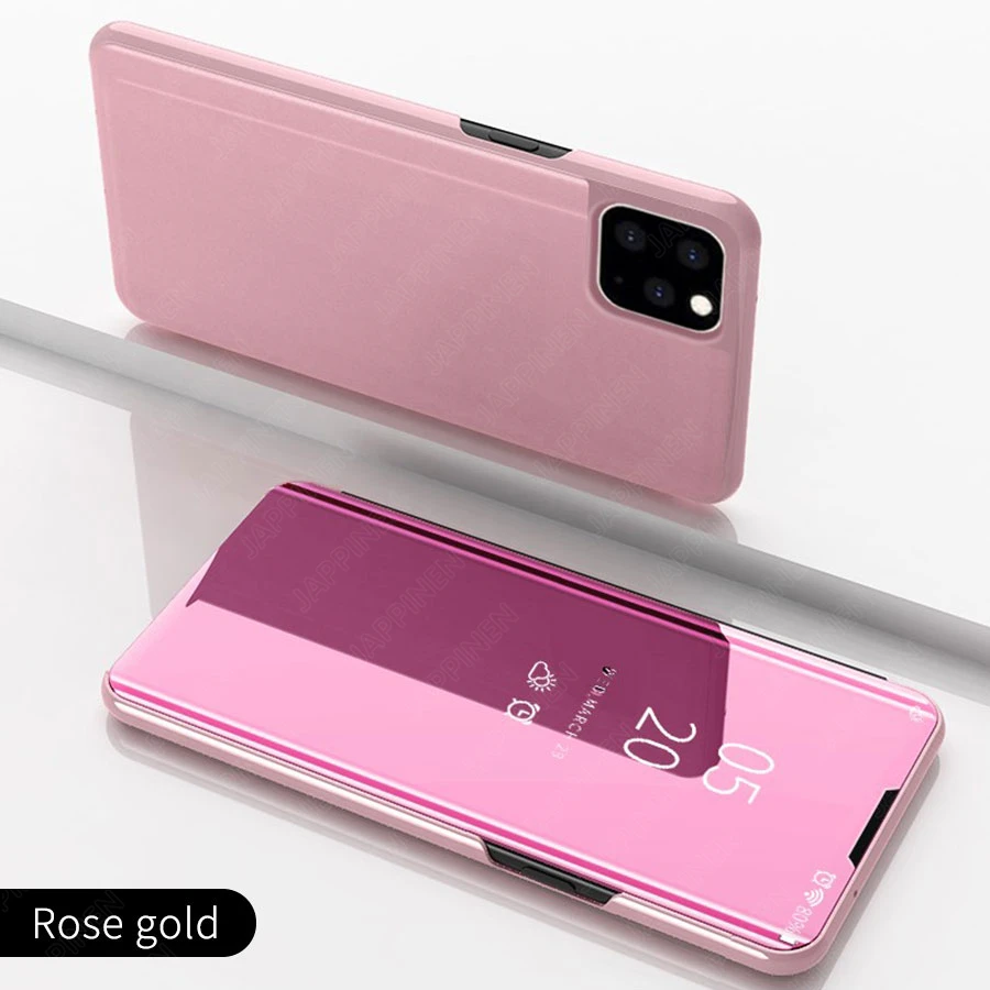 For iPhone 11 Pro Max Smart Mirror Stand View Fashion Phone Case Protective case For iPhone11 Pro support Flip cover Coque Shell - Цвет: Rose Gold