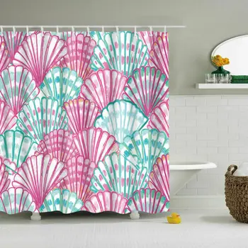 

Color Shells Polyester Waterproof Bathroom Fabric Shower Curtain 12 Hook