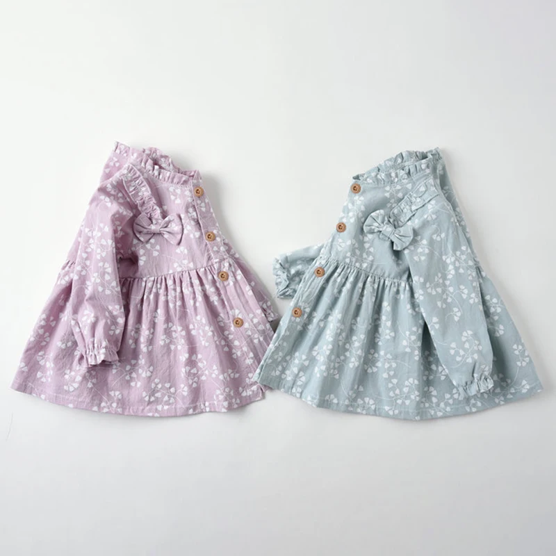 Baby Kids Girl Dress Kids Spring Autumn Children's Girl Clothing Bow Print Long Sleeve Princess Dress for Girl Toddler