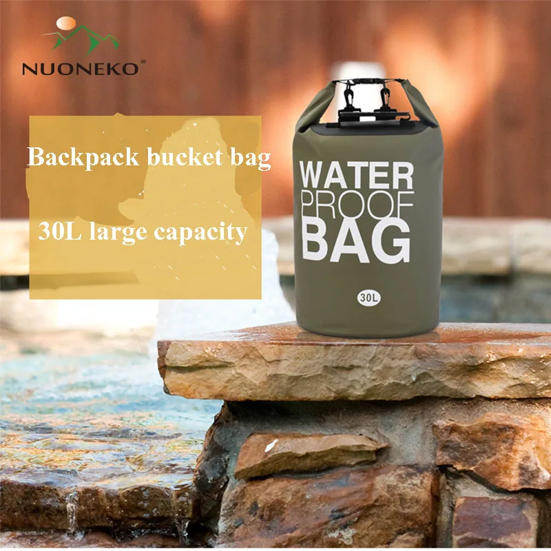 NUONEKO Outdoor Waterproof Bucket Bag 30L Swimming Tourism Storage Backpack Trekking Beach Fishing Rafting Camping Bag BAG12