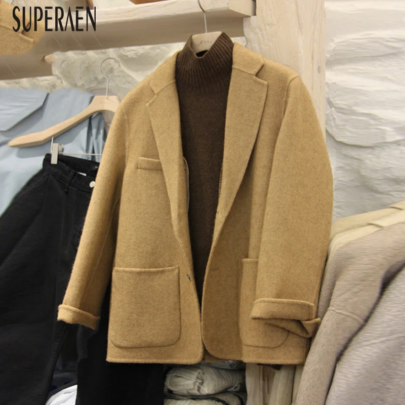 SuperAen, зимние, корейский стиль, шерстяные куртки, женские, осенние и зимние, новинка, повседневные, темпераментные, шерстяные пальто для женщин