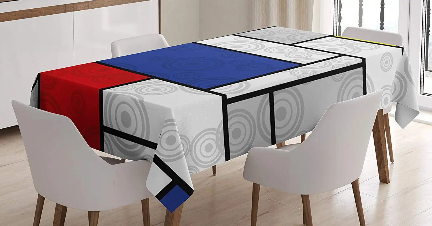 Ретро скатерть Mondrian вдохновленная композиция с кругами в горошек Геометрическая сетка абстрактная столовая скатерть столовая для кухни