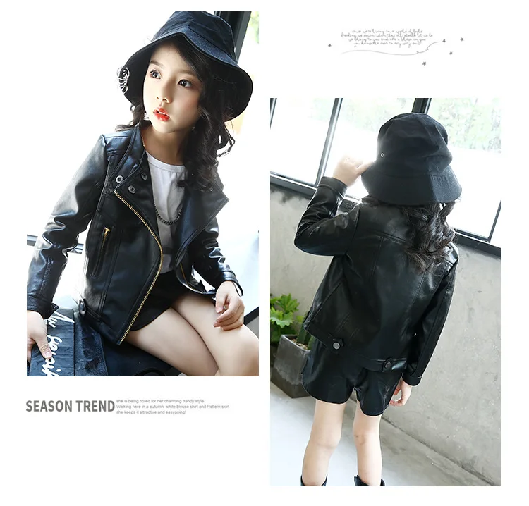 Girls Faux Leather Jacket Coat Fashion Zipper Turn Collar Pu Jackets Children Warm Outerwear 6 8 10 12 teenager girl clothes