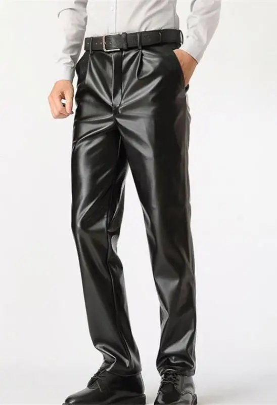 Зимние теплые кожаные брюки; искусственная кожа; Прямые брюки; Cuero Pantalones; мужские осенние брюки; большие размеры; бархатные кожаные брюки - Цвет: THIN VELVET