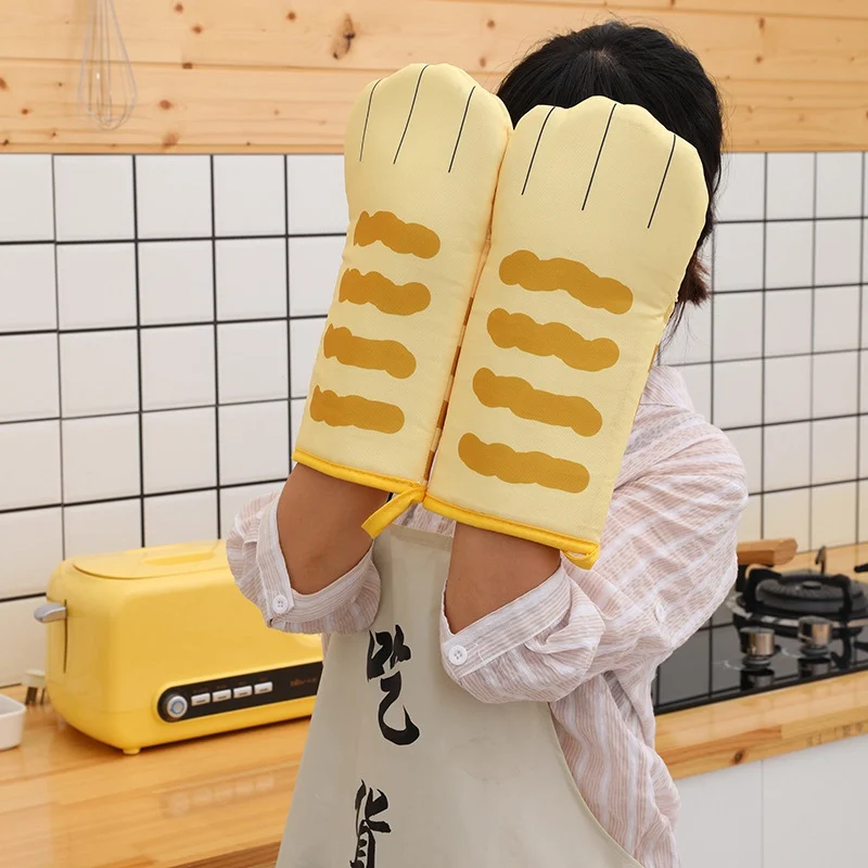 Длинные хлопковые термостойкие перчатки для выпечки с объемными мультяшными