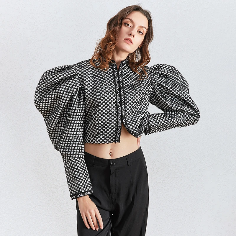 Женские клетчатые куртки TWOTWINSTYLE повседневные короткие пальто с круглым вырезом