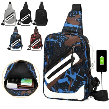 

Male Bag Oxford Casual Shoulder Bag Unisex Breathable Lightweight Large Capacity Multilayer USB Charging Crossbody Chest Bags