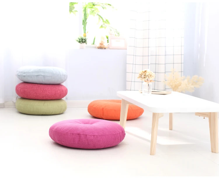 Removable& Washable Round Shape Cotton Linen Seat Cushion with Core Tatami Cushion Pillow Home Decoration Soft Car Sofa Cushion