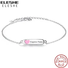 ELESHE Gepersonaliseerde Graveren Naam Sieraden 925 Sterling Zilveren Ketting Armband met Roze Glazuur Hart Armbanden voor Meisjes Kids Gift(China)