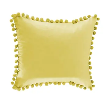 

Top Decorative Throw Pillow Covers with Pom-poms Soft Particles Velvet Solid Cushion Covers for Couch Bedroom Car 2 packs