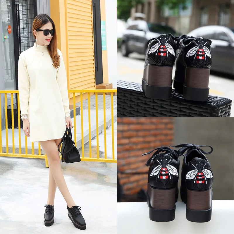

Korean-style 2017 Autumn New Style High-Heel Thick Bottomed Square Head Lace-up Versatile Platform Shoes Extra High WOMEN'S Casu