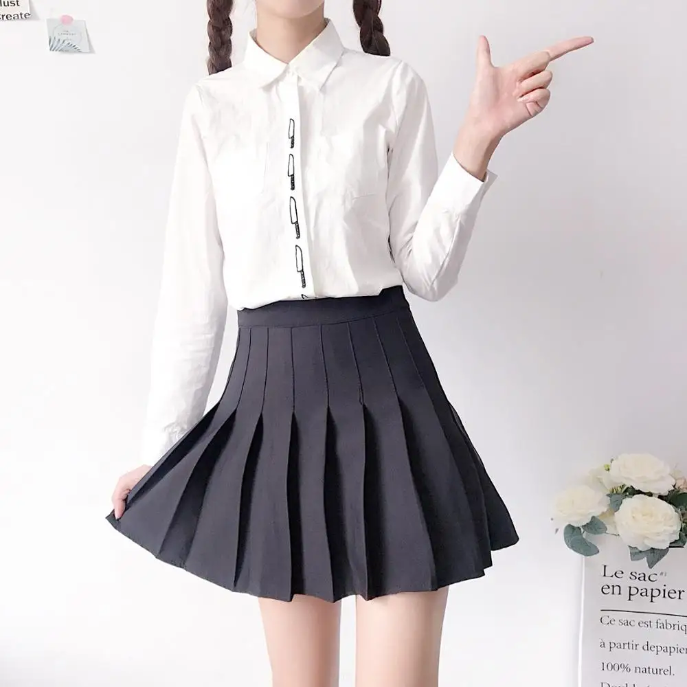 Women Skirt Preppy Style High Waist Solid Lovely School Skirts Summer Student Pleated Skirt Women Cute Sweet Girls Dance Skirt