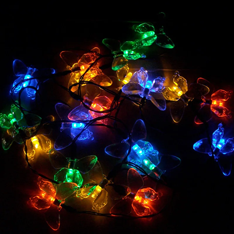

30 Head Solar Butterfly Lighting Chain 30LED Christmas Lighting Chain Outdoor Decorative String Lights LED Holiday Lights