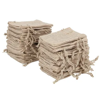 

50pcs Natural Linen Gift Bags 9*7cm Small Burlap Jute Wedding Favor Jewellery Storage Bags Drawstring Pouches