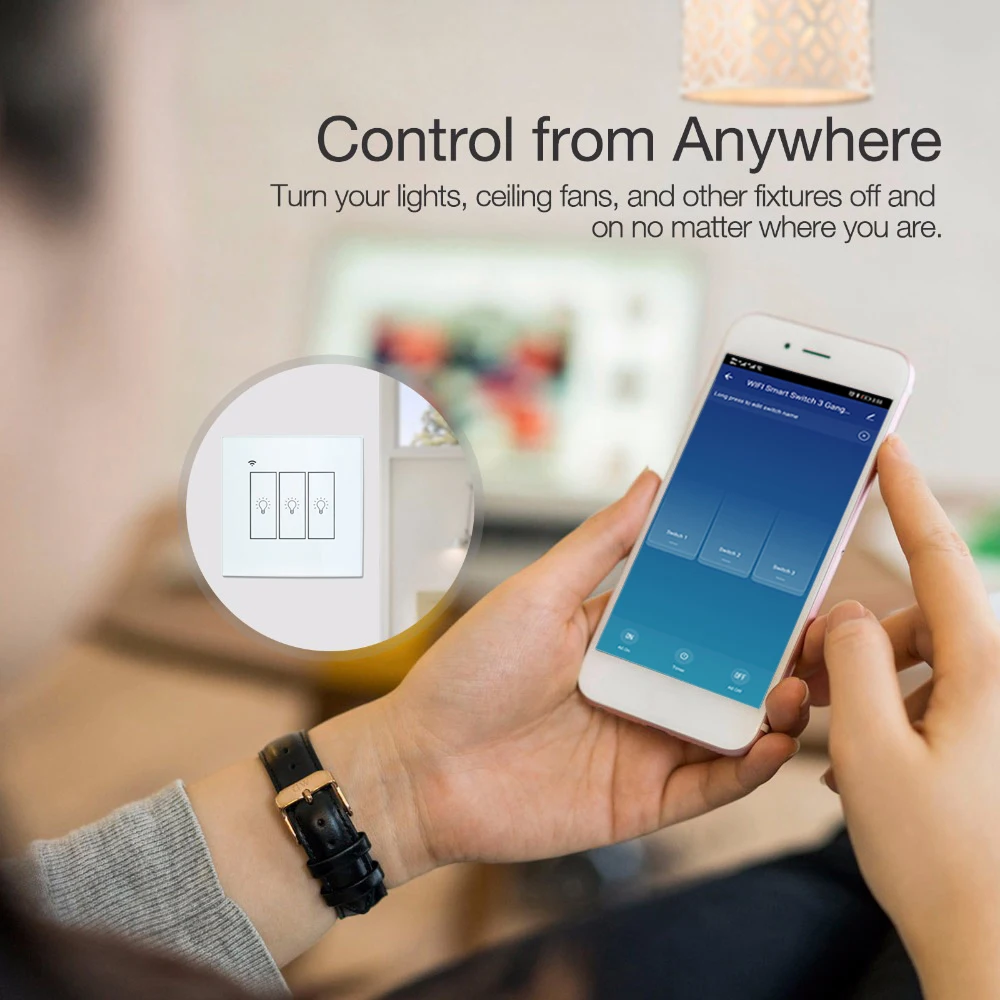 Tuya Smart переключатель 10A/2200 Вт/Gang ЕС Стандартный настенный светильник сенсорный