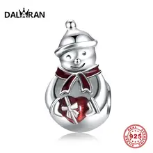 DALARAN, Рождественский, 925 пробы, серебряный, снеговик, в форме сердца, шарм, бусины, подходят для Pandora, браслет, настоящее ювелирное изделие, подарок