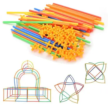 

100 pcs/set Straw Building Straw Insert Puzzle Straw Building Creative Plastic Colorful Puzzle Game 4D Sucker Building