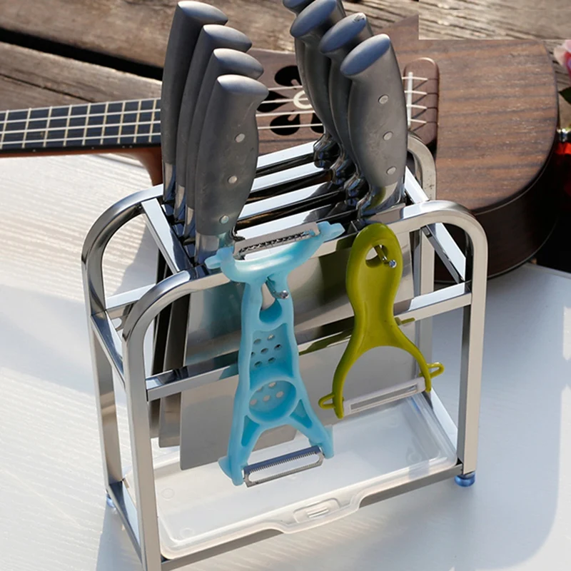 Stainless Steel Kitchen Knife Holder Multifunctional Storage Organizer Knife Rack Stand Metal Knife Block Cooking Tool