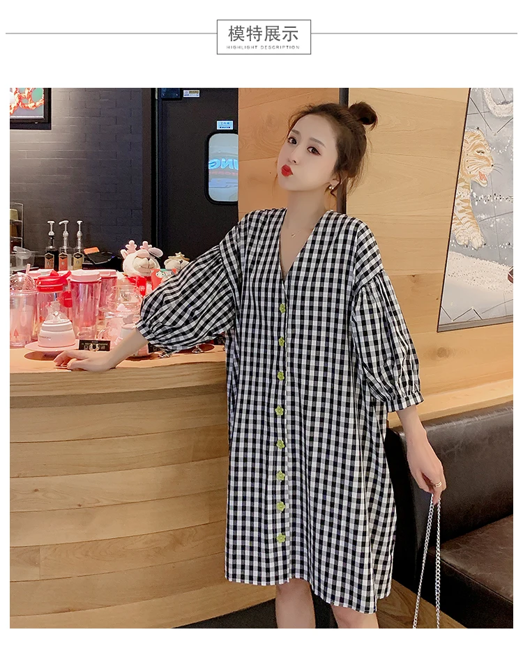 HAYBLST Брендовое платье для женщин весна осень размера плюс 2XL Kawaii Элегантные платья свободные корейский стиль Чистый хлопок клетчатая одежда