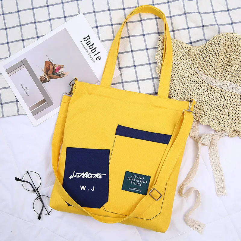 

Canvas bag female shoulder Korean the solid color Student Messenger bag multi-function handbag casual wild cross body bags