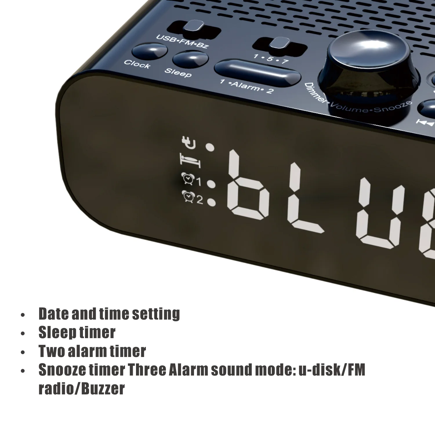 Radio Réveil FM Ecran LED Bluetooth Lecteur MP3 Noir