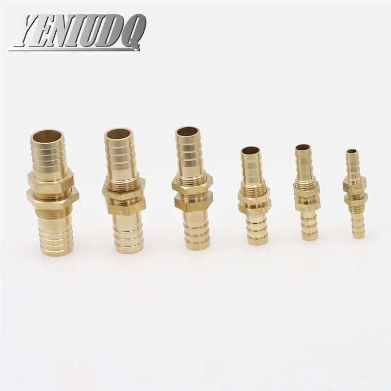Pipe  6 8 10 12 14 16mm Hose Barb Bulkhead Brass Barbed Tube Pipe Fitting Coupler Connector Adapter For Fuel Gas Water Copper