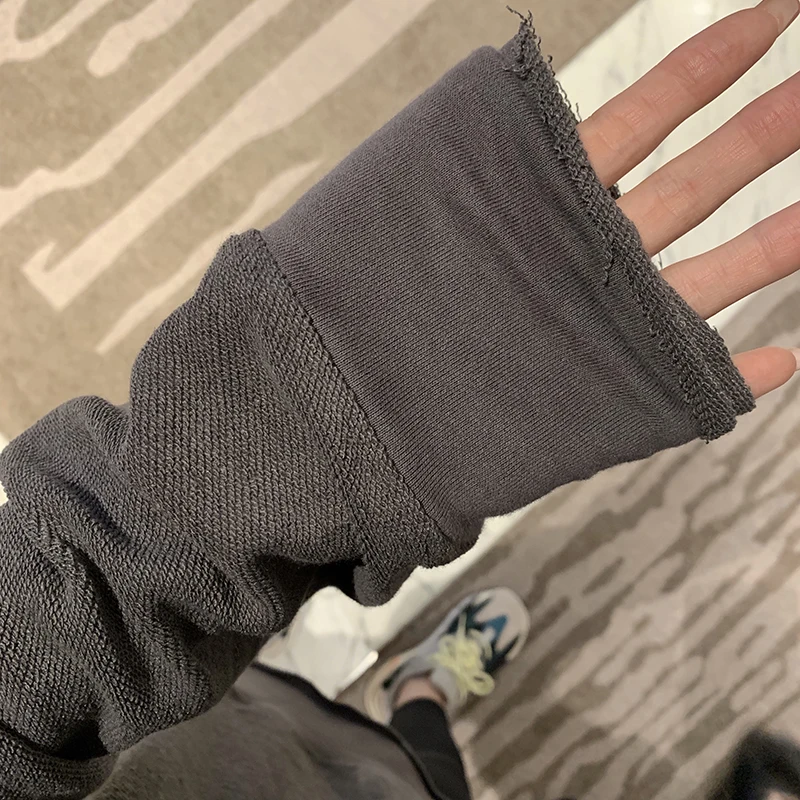 Осенние корейские ins стиль сплошной цвет свободные темно-серые пуловеры с длинными рукавами Женская Толстовка(R88881