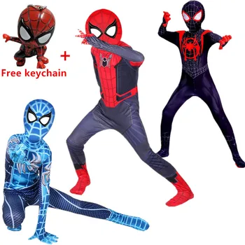 

Halloween Costume Spider-Man Into The Spider-Verse Miles Morales for Kid Cosplay Costume Spiderman Pattern Bodysuit+free gift
