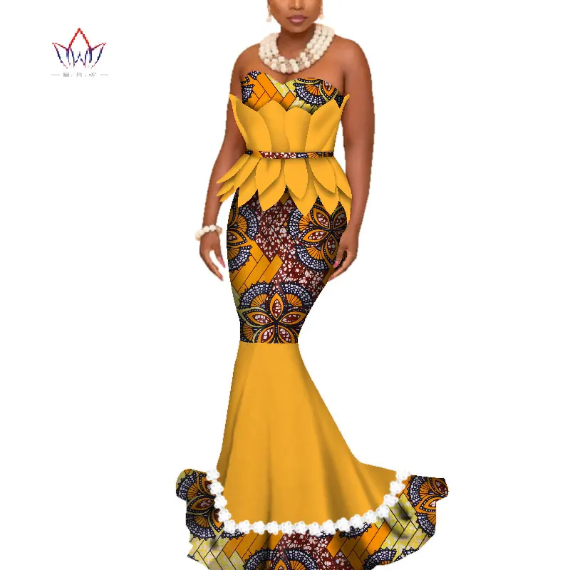 Африканские платья для женщин Bazin Riche с принтом вечерние длинные платья Дашики африканская одежда кружевные платья с оборками WY3949 - Цвет: 12