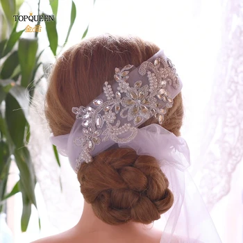 

TOPQUEEN WS74 embroidery wedding veil headband fashion elegant style headpieces pearl wedding hair vinre for bride