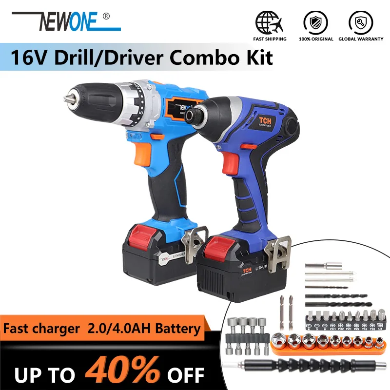 

16V electric Lithium Cordless Drill/Driver & 150Nm Torque Impact Screw Driver Power Tool bag Combo Kit with 4.0Ah Battery