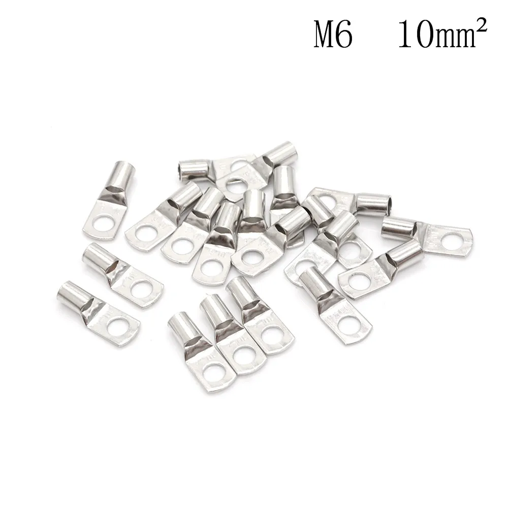 20 шт. SC6-5/6 M4/M5/M6/M8 4mm2 6mm2 10/16/25mm2 35/50mm2 4 мм 5 мм 6 мм 8 мм с отверстием для болта, из луженой меди кабельные наконечники Батарея терминал - Цвет: M6   10mm2