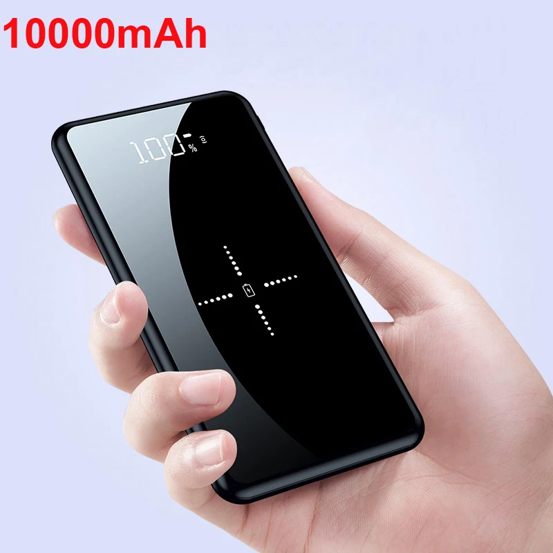 10000 мАч банк питания для iPhone Xiaomi ультра тонкий беспроводной зарядное устройство Внешний аккумулятор с двумя usb-портами порты внешний аккумулятор зарядное устройство power bank