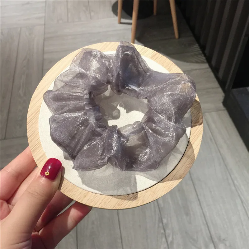 gray Новые женские фантастические блестящие резинки из органзы для больших волос, однотонные простые резинки для волос, винтажные резинки для волос в богемном стиле - Цвет: gray