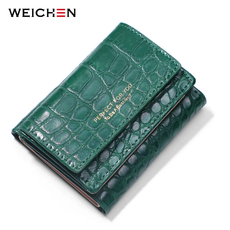 

WEICHEN Trifold Small Wallet Women Alligator Synthetic Leather Slim Purses Carteira Portfel Forever Young Female Purse Wallets