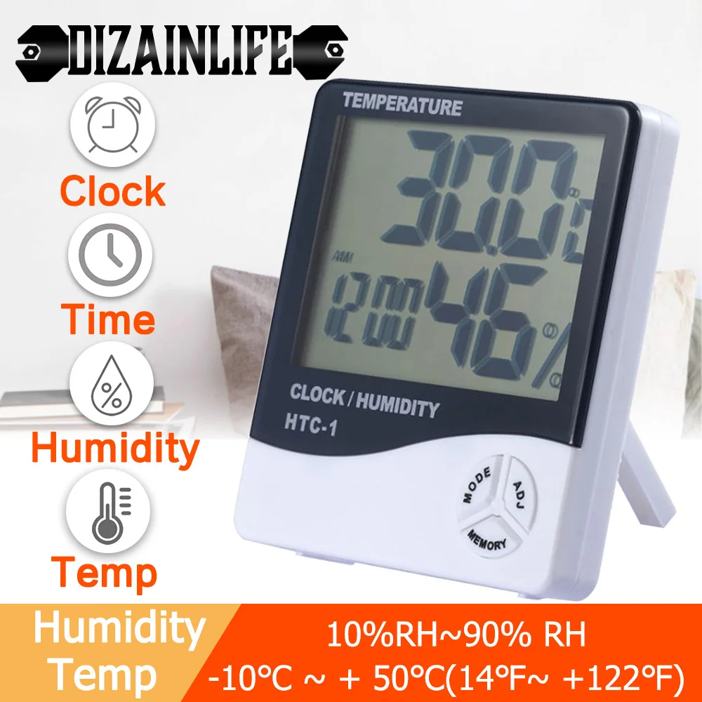 Digital Alarm Clock LCD Thermometer Hygrometer Humidity Meter Indoor/Outdoor 
